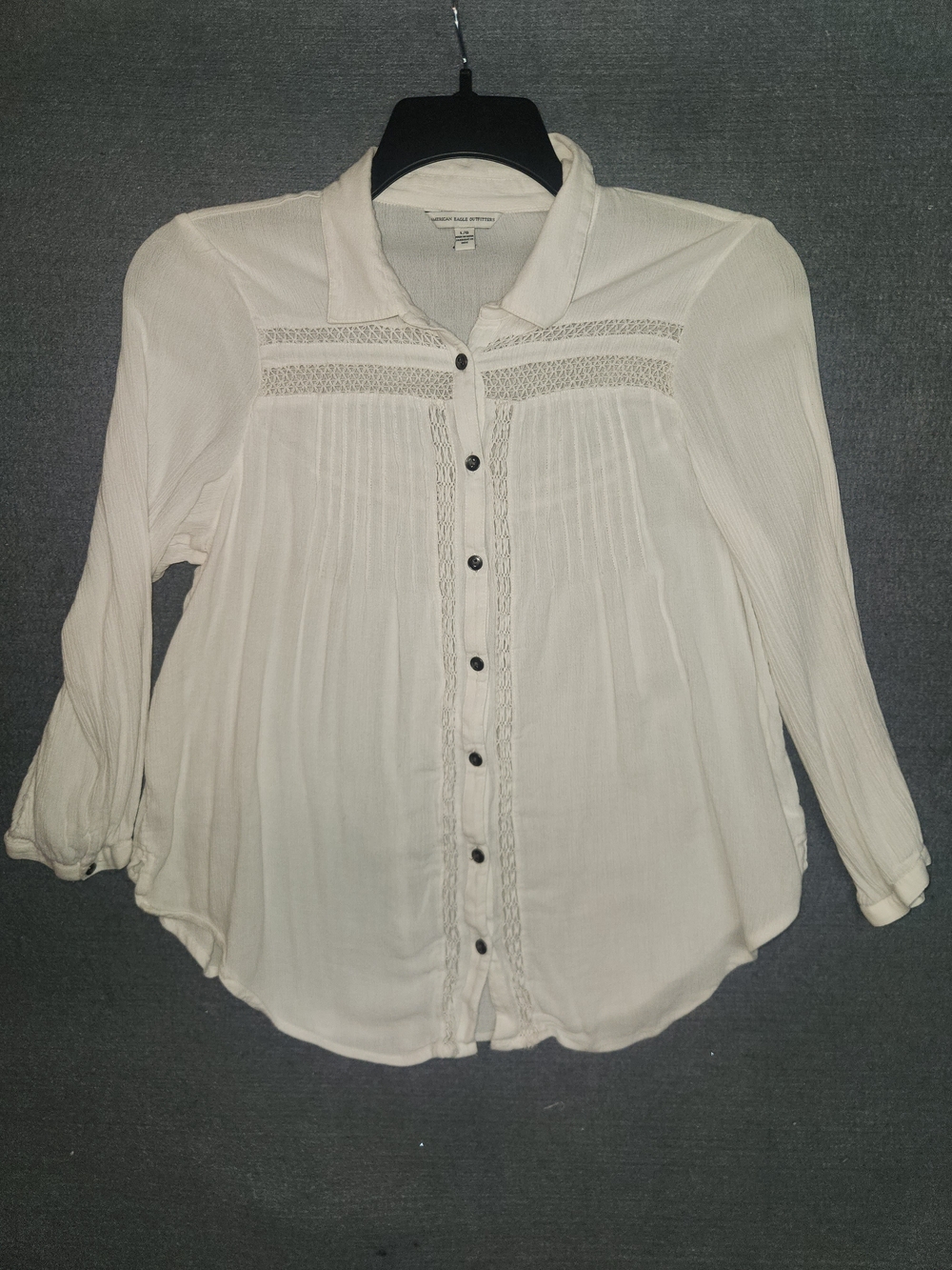 Lightweight Cream Button-Down Blouse with Lace Trim #368